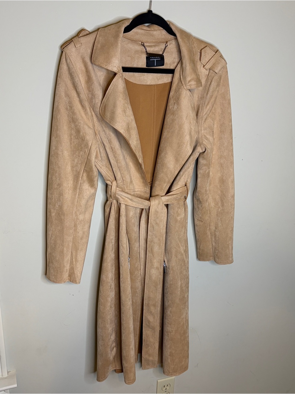 T Tahari Faux Leather Suede Trench Coat Size XL
